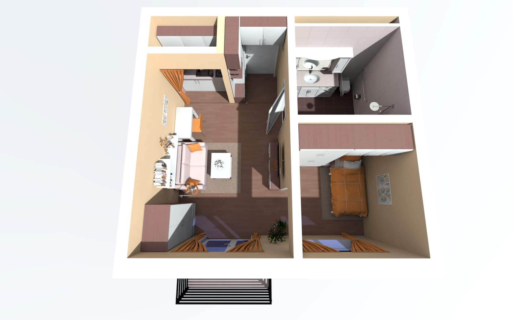 Grundriss einer 1,5-Zimmer-Seniorenwohnung ca. 36 m²